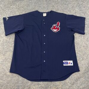 VTG Majestic Kenny Lofton Cleveland Indians Jersey #7 XL Navy Button Up Wahoo
